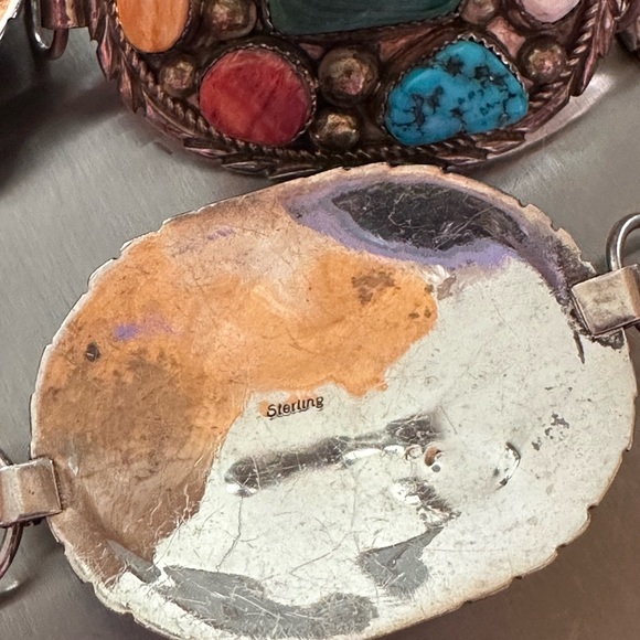 Signed Navajo multi stone Sterling Silver Concho belt - Picture 9 of 16